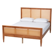 Baxton Studio Walthard Mid-Century Light Walnut King Platform Bed with Woven Rattan